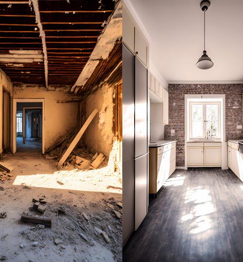 Concept Renovation interior of house. Apartment before and after restoration and refurbishment. Generation AI.